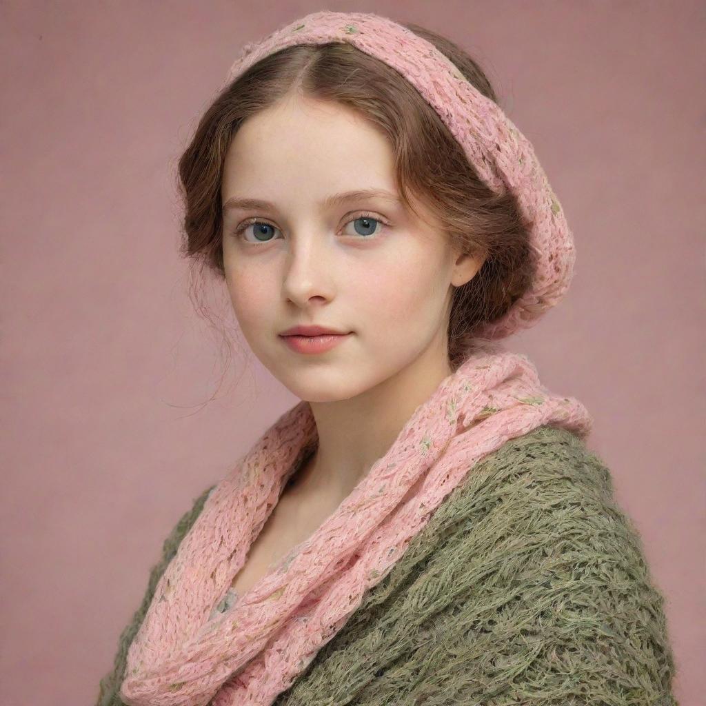 Ethereal Beauty: Hand-Knit Shawl & Renaissance Girl