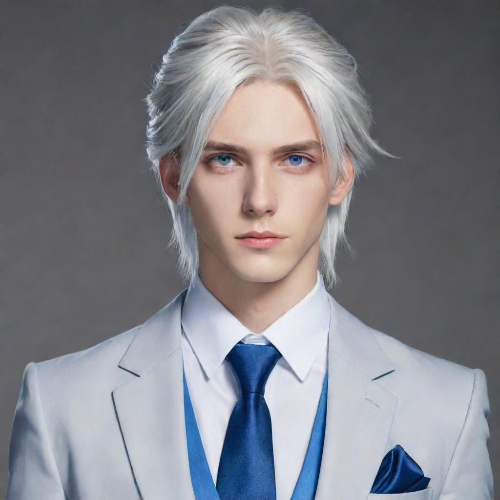 Tall, Handsome Anime Boy with Cool Blue Eyes
