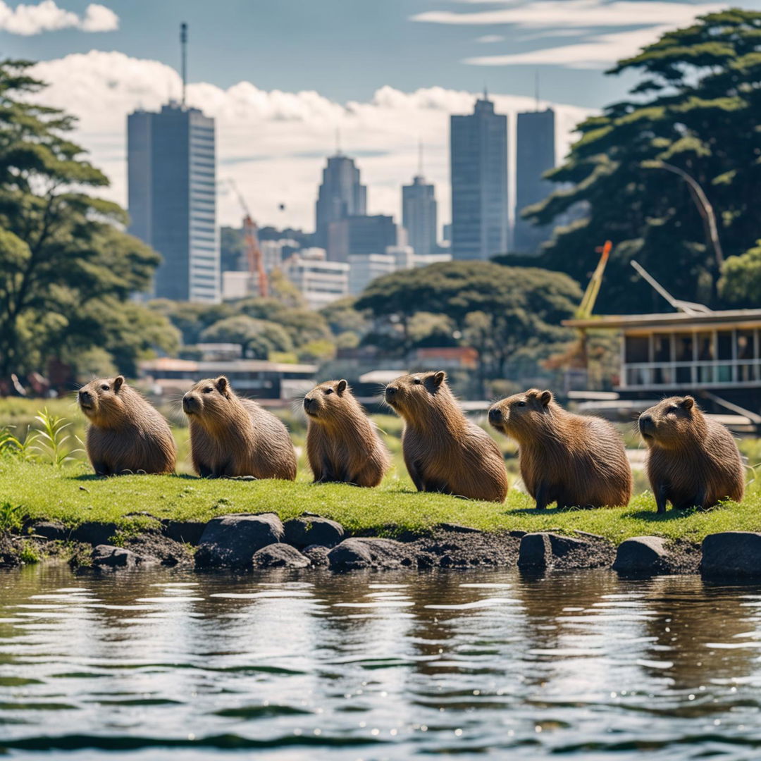 Capybaras by the Lake: Where City Meets Nature