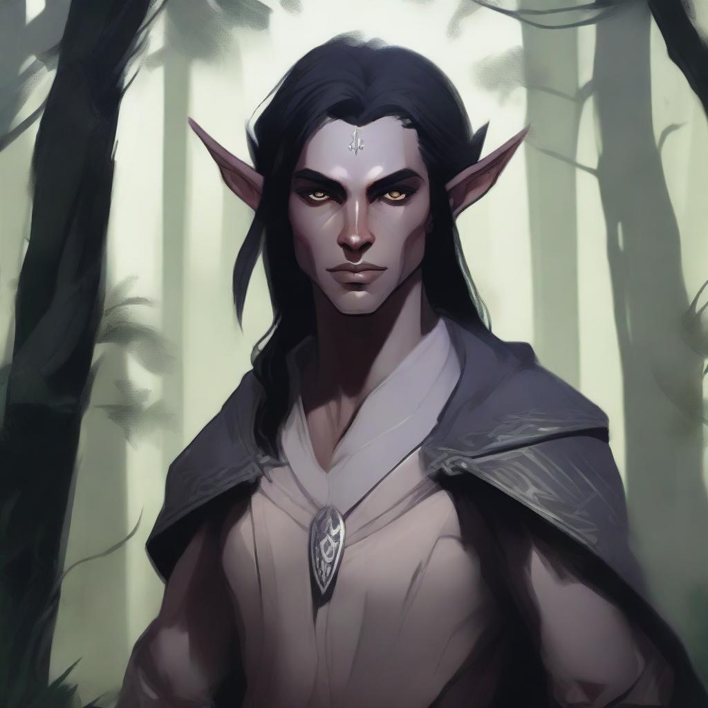 Whispers from the Shadows: Half-Dark Elf Illustration