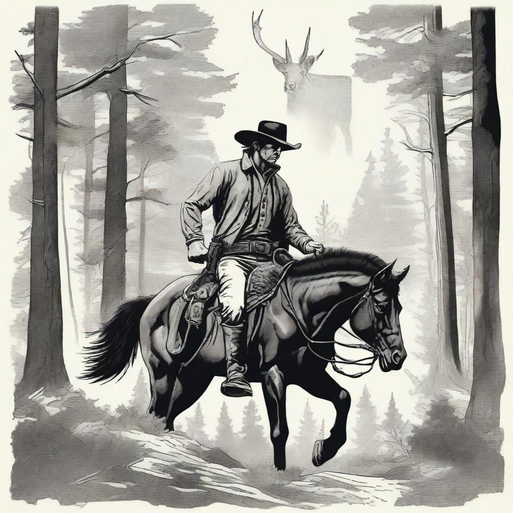Mysterious Hunt: Cowboy Pursues Wapiti Through the Woods