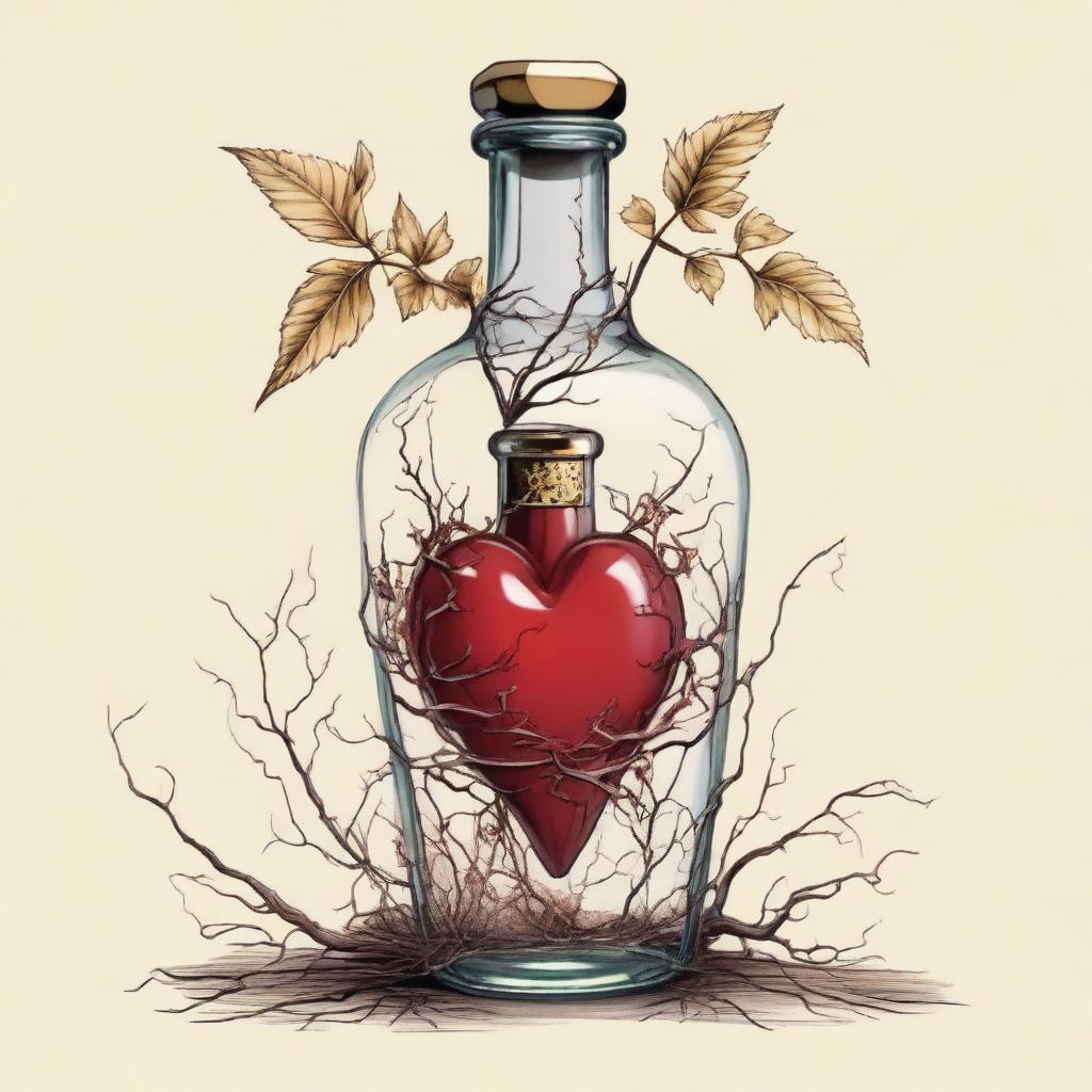 Captivating Heart Inside a Bottle with Dagger
