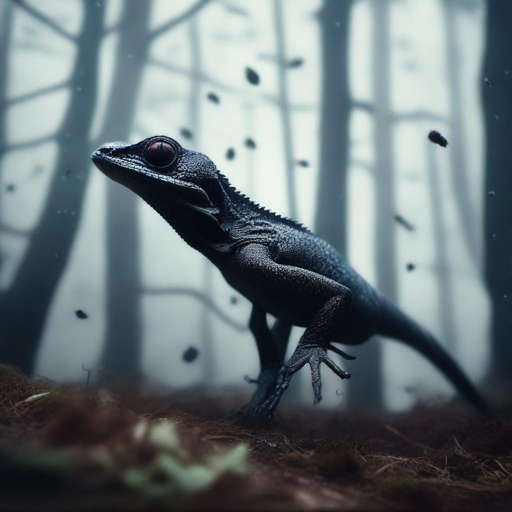 Ethereal Encounter: Dark Spores Transform into a Majestic Lizard