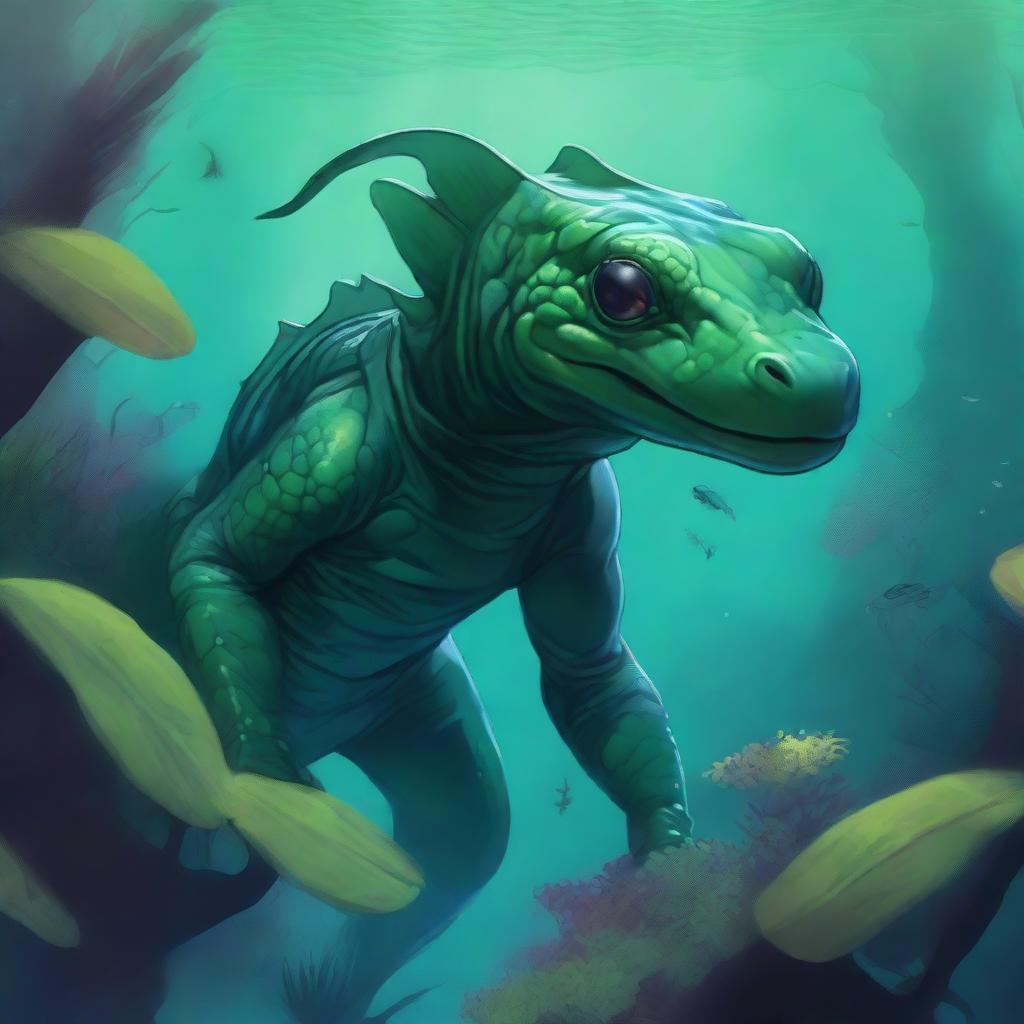 Dive into the Mystics: Underwater Salamander Adventurer