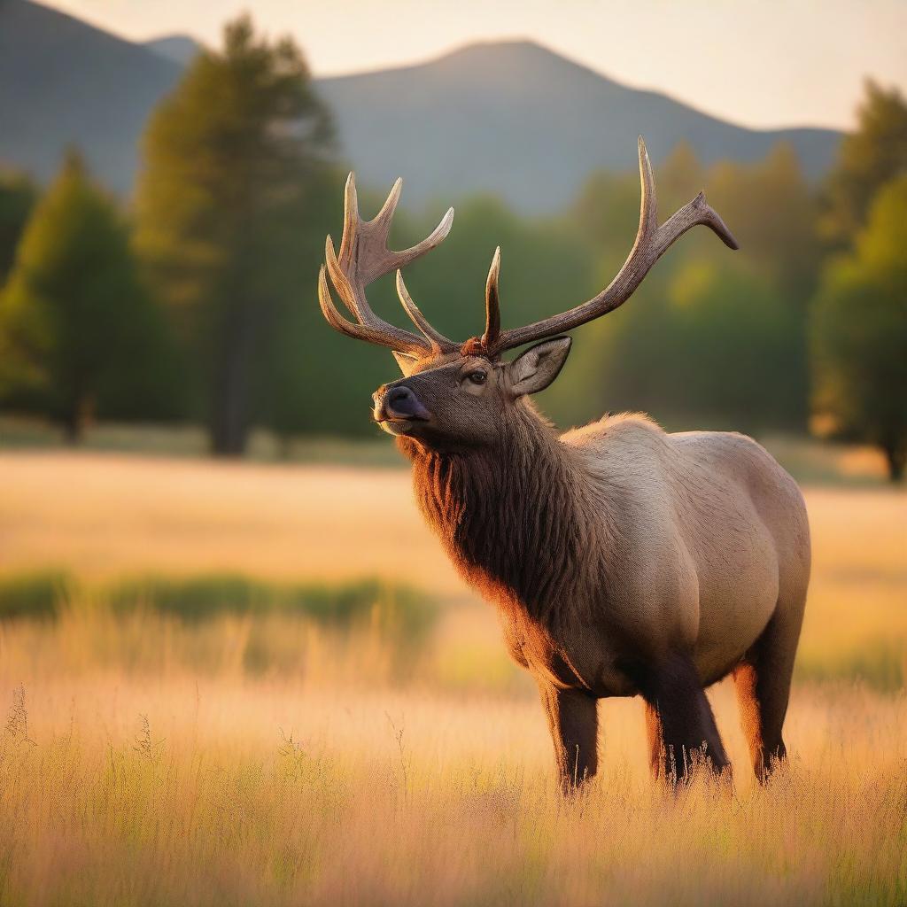 Wild & Free: Majestic Giant Elk in Serene Meadow