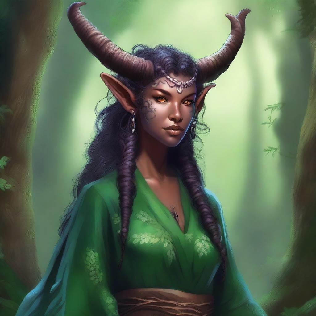 Enchanting Female Druid Tiefling - A Fantasy Illustration