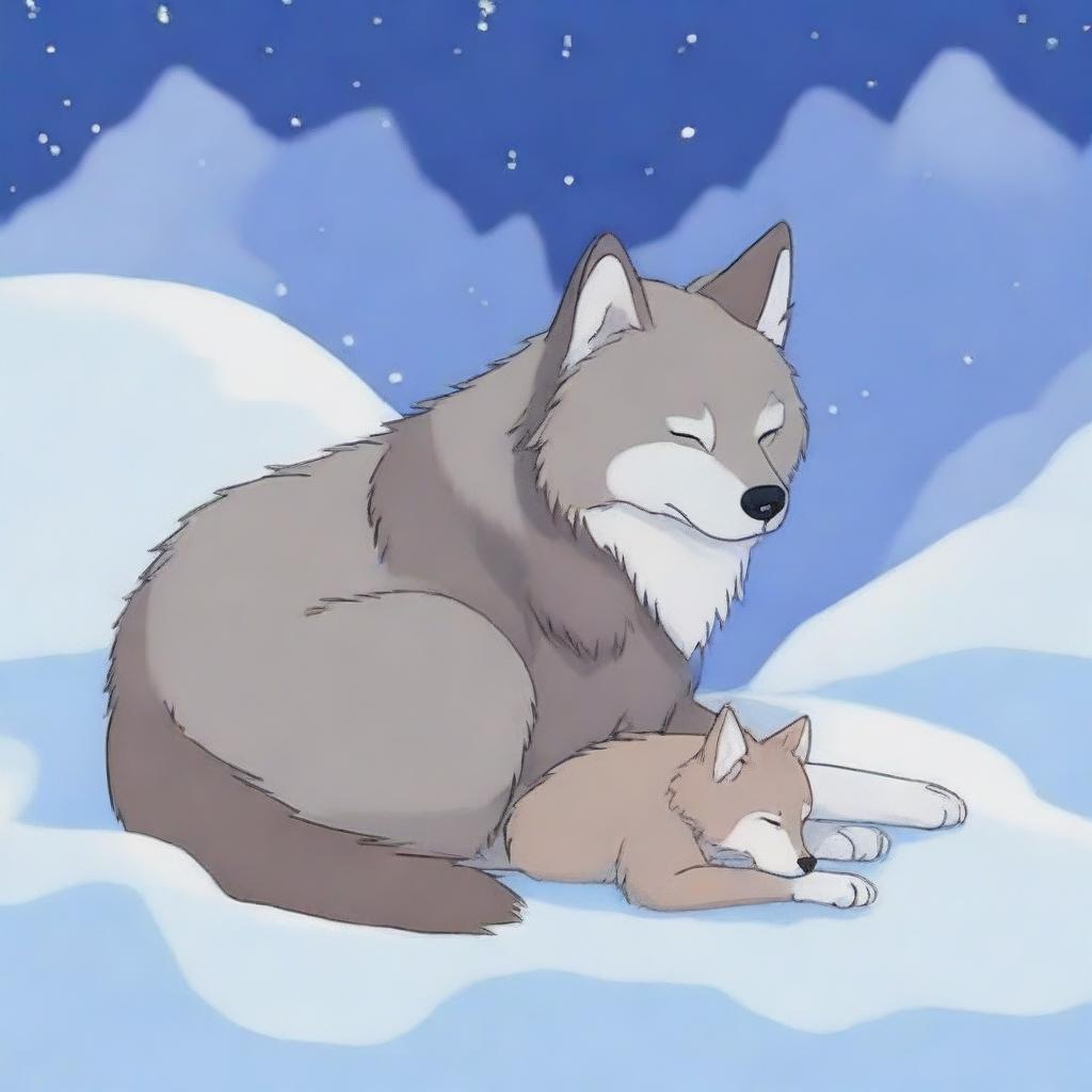 Serenity in the Snow: Wolf and Cub