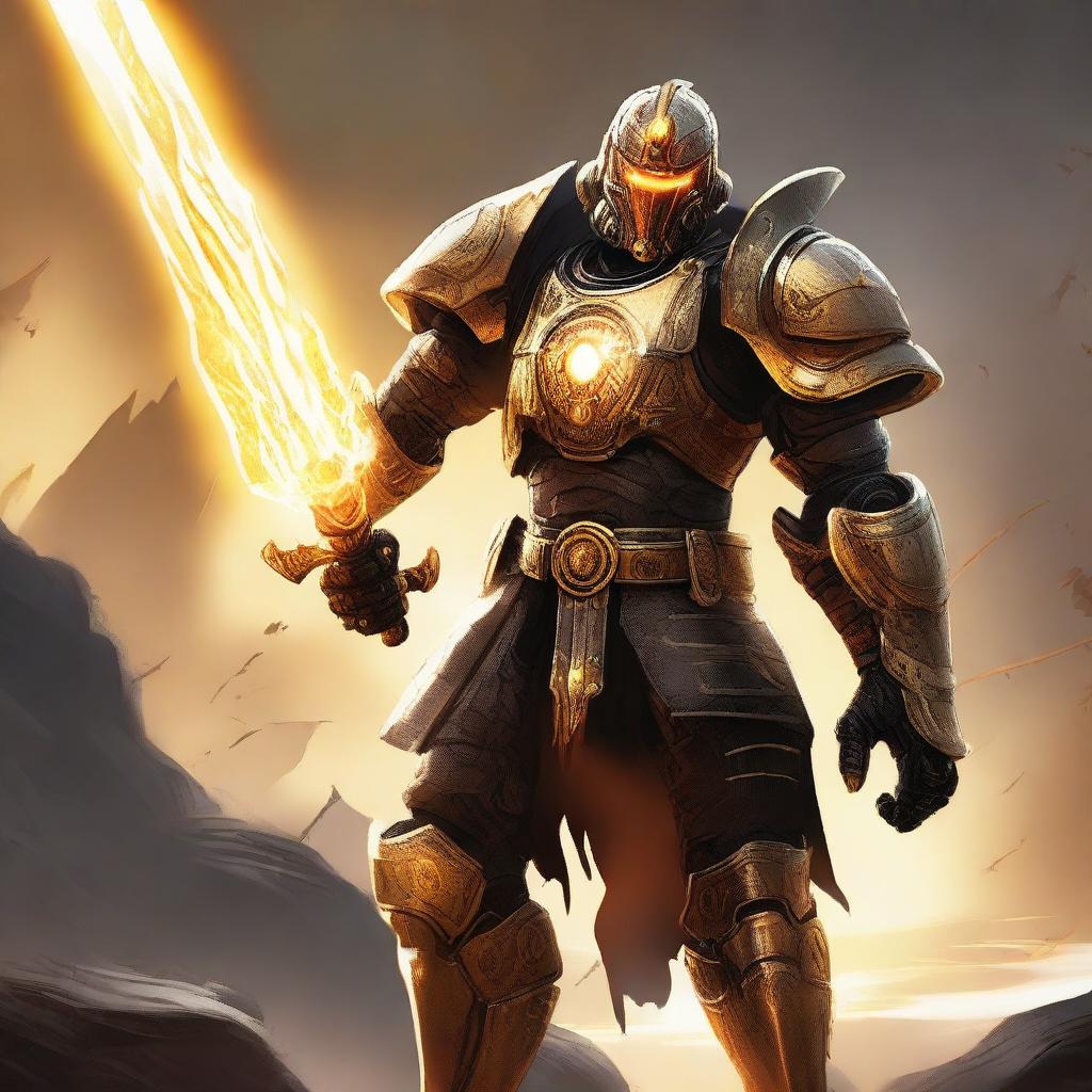 Radiant Warforged Warrior with a Miniature Sun Core