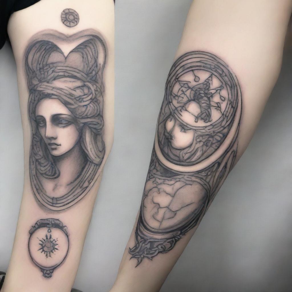 Compass Heart & Themis Sleeve Tattoo Design