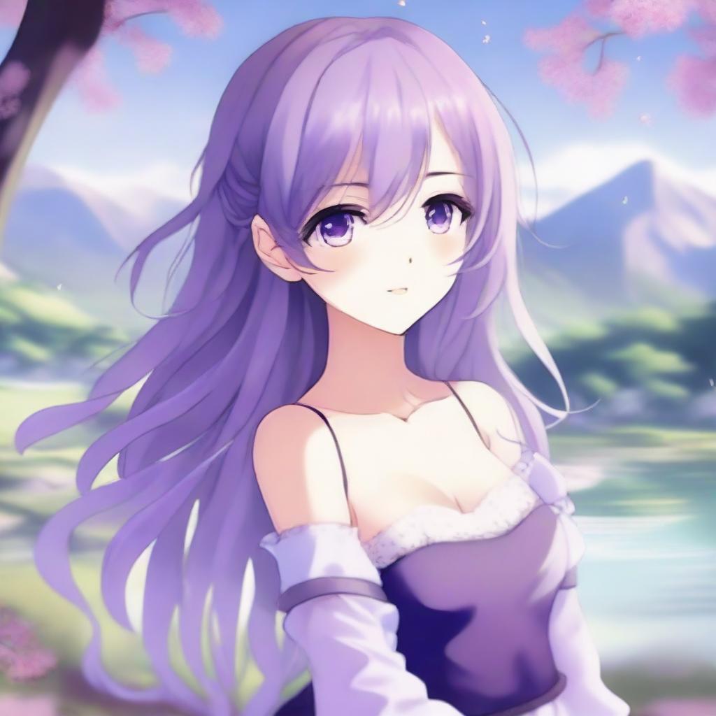 Enchanting Anime Girl with Flowy Purple Hair