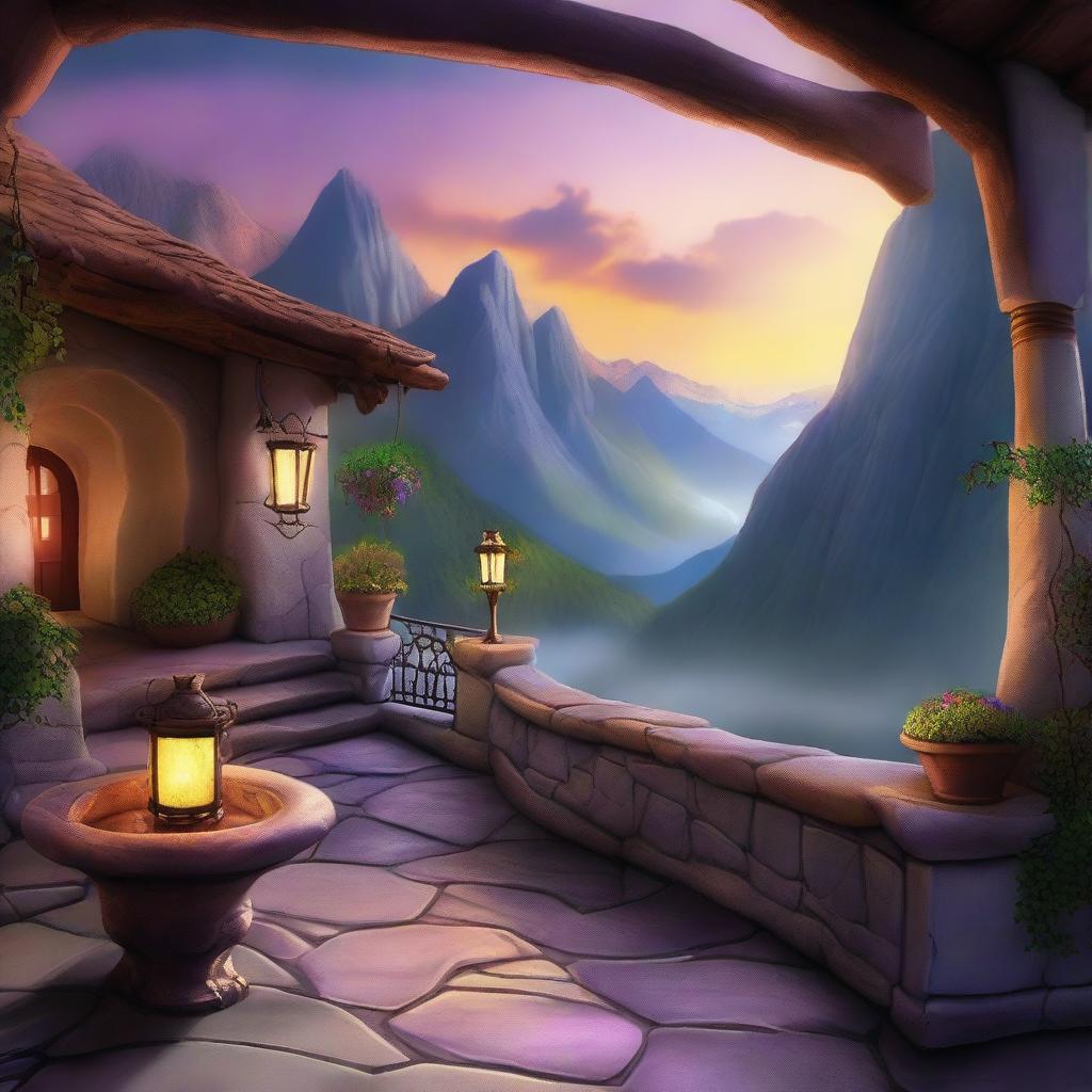 Enchanted Mountain Patio: A Fantasy Art Journey