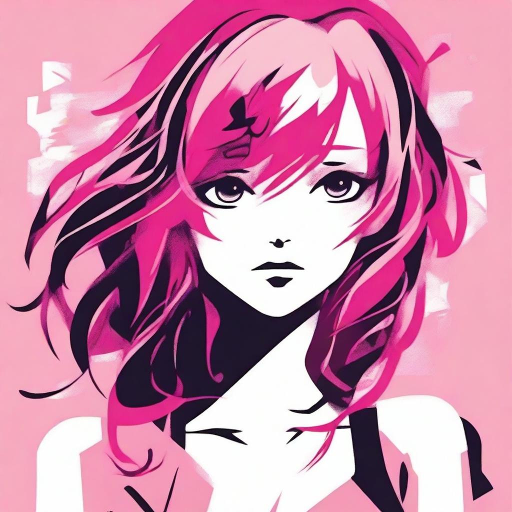 Vibrant Stencil Art: Anime Girl with Flowing Pink Hair