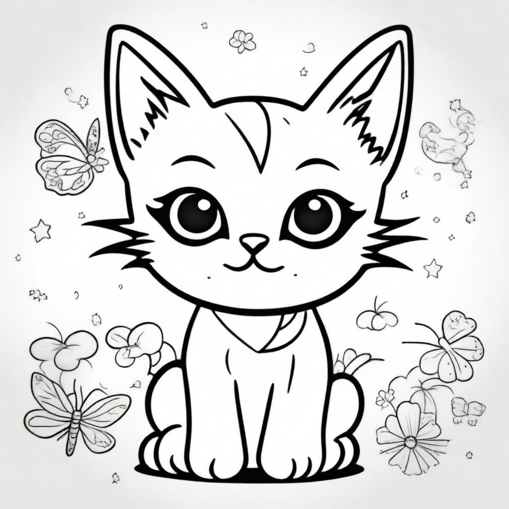 Adorable Kawaii Kitten Coloring Page