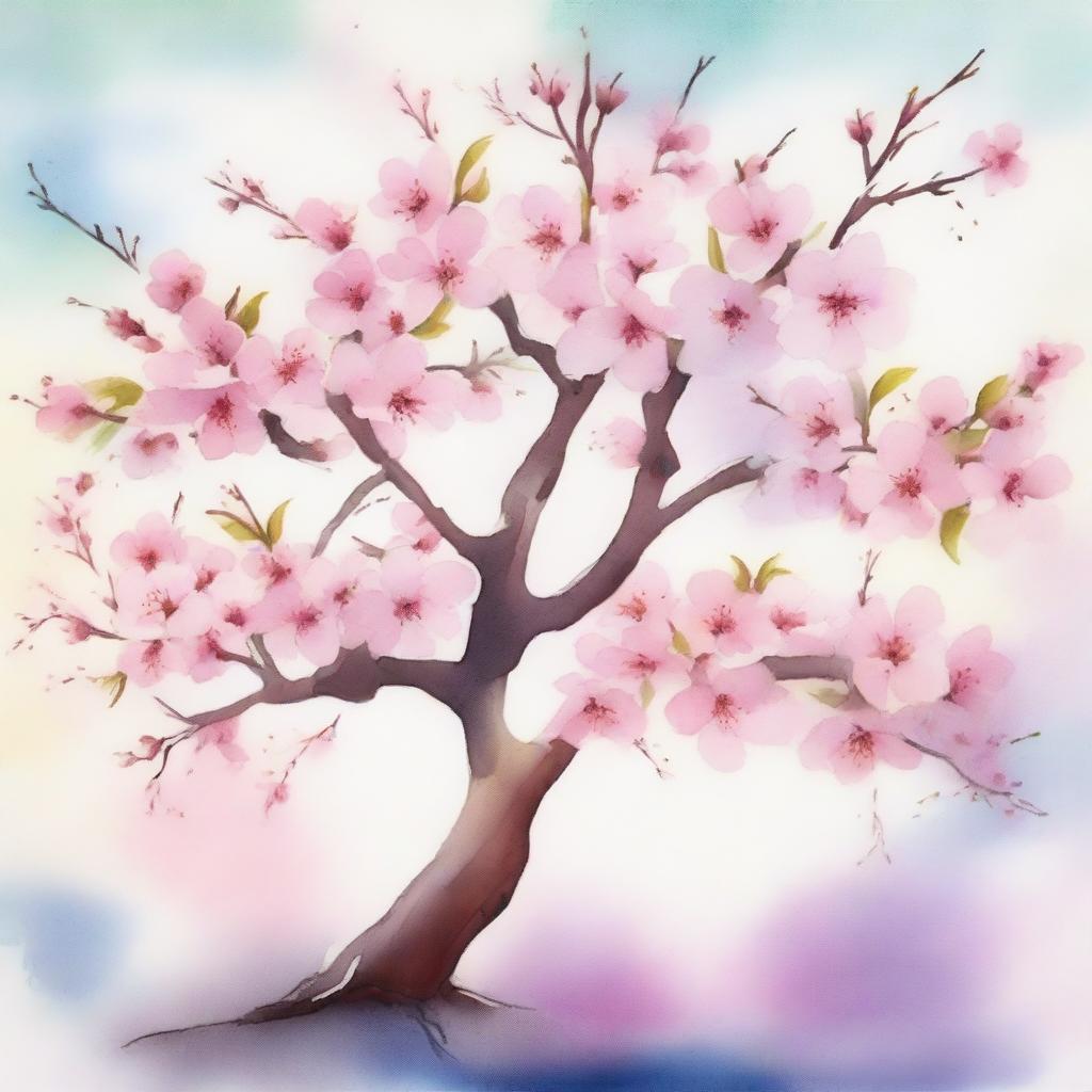Enchanting Cherry Blossom Tree in Watercolor