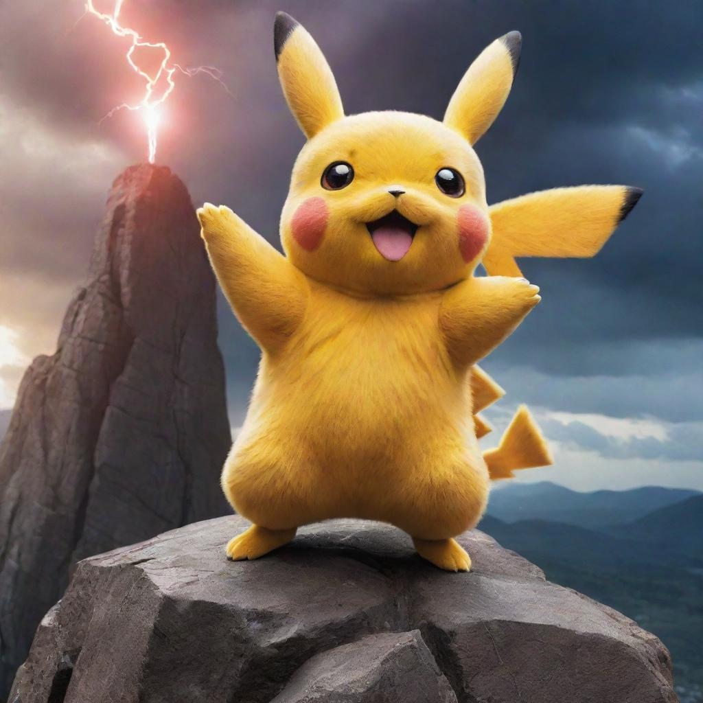 Electrifying Majesty: Pikachus Mountainous Moment