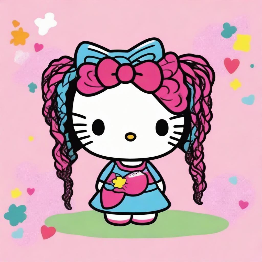 Charming Hello Kitty Illustration with Braids