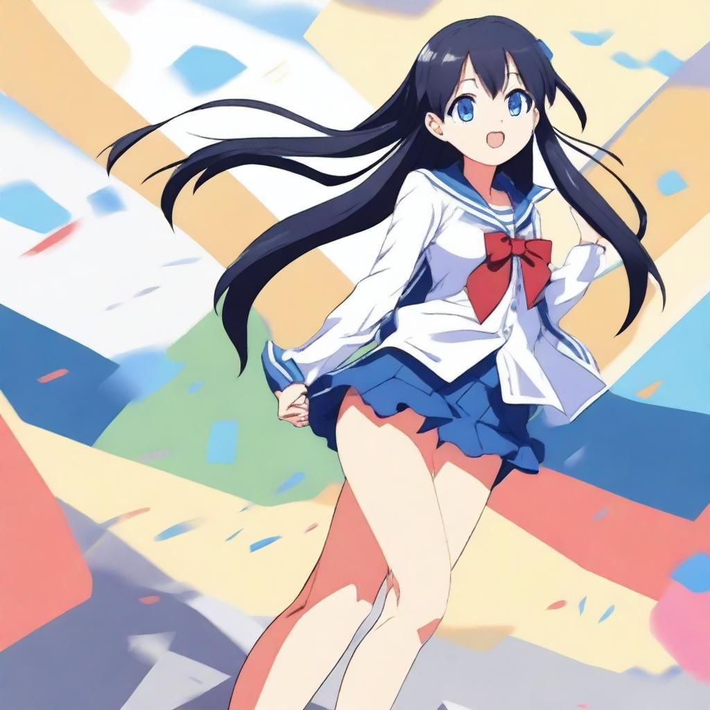 Athletic Anime Schoolgirl: Blue Eyes & Black Hair