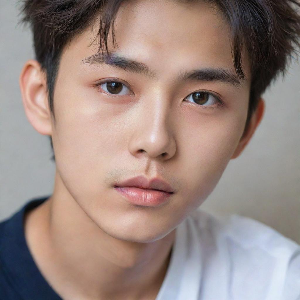 Ethereal Beauty: Korean Youth with Dark Locks and Piercing Eyes