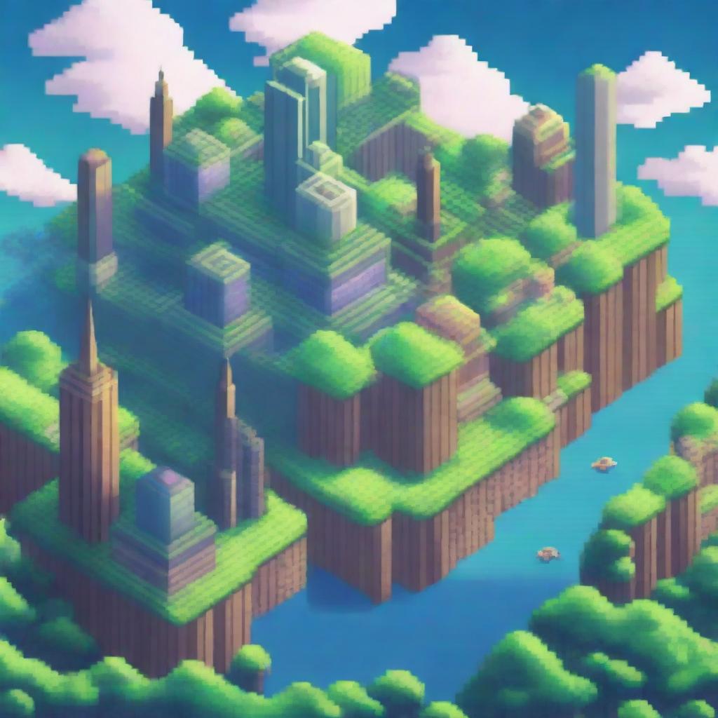 Futuristic Pixel Art: Sky Island City