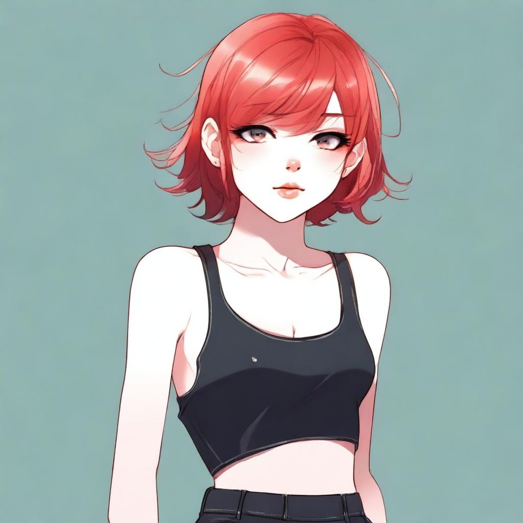 Vibrant Femboy Style: Red Bob Hair