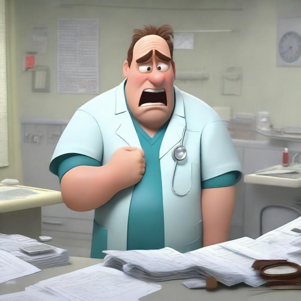 Animated Chaos: An Angry Man in Medical Scrubs