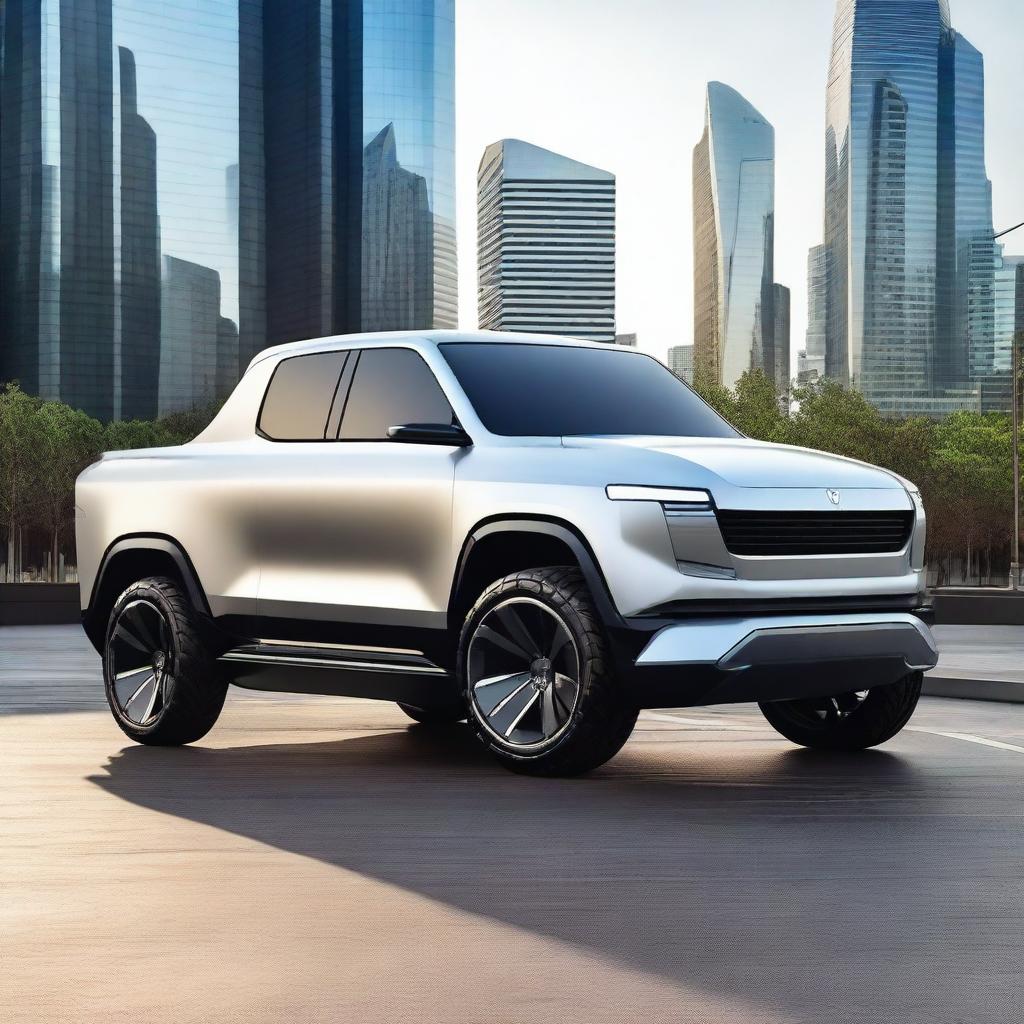 Sleek Electric Luxury Pickup Truck in Urban Landscape
