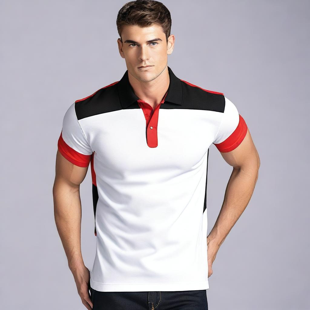 Stylish Red, White, and Black Polo Shirt Design