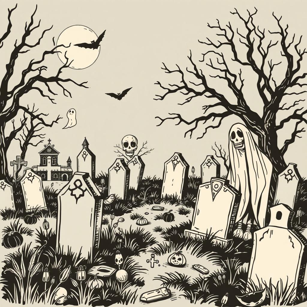 Vintage Halloween Graveyard Clip Art