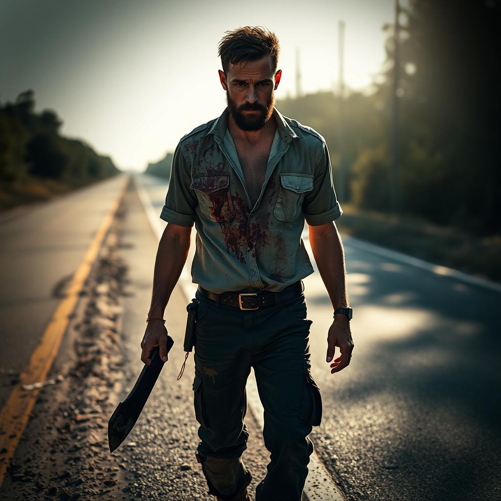 A Haunting Encounter: Man with Bloody Machete