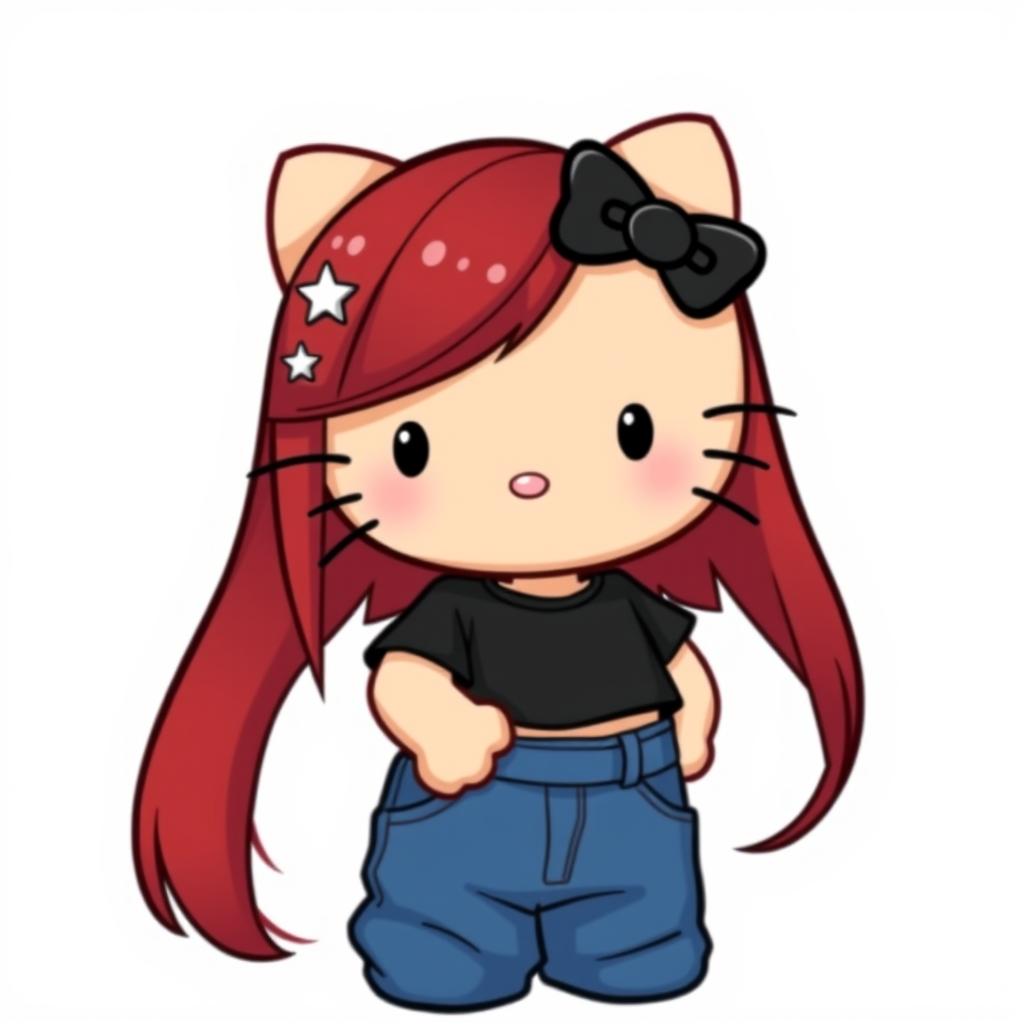 Hello Kitty with a Twist: Dark Red Hair & Tan Skin