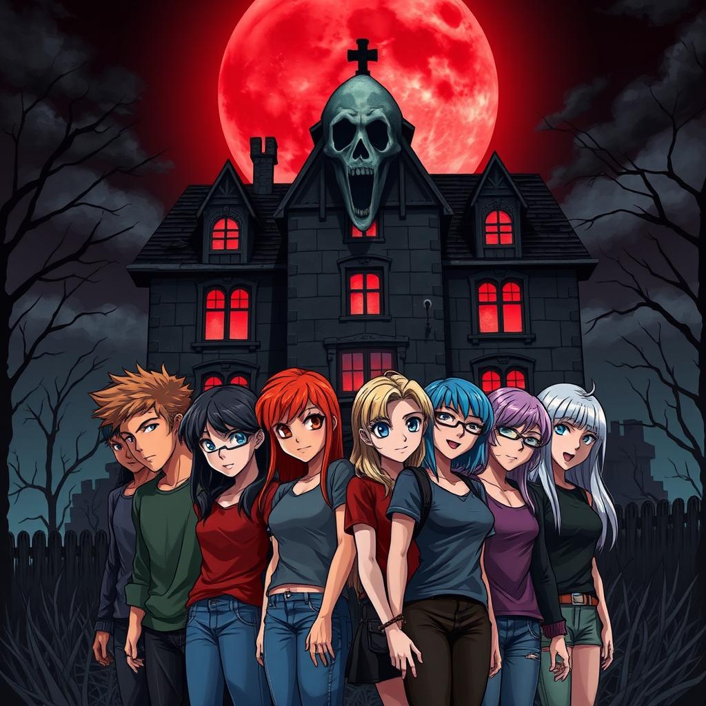 Chilling Fantasy: Anime Book Cover of a Haunted Mansion