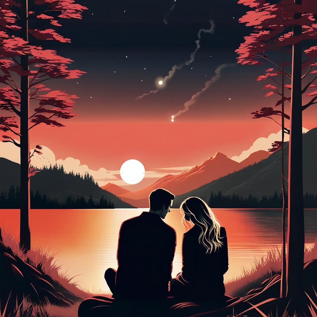 Romantic Serenity: A Couple by the Lake at Sunset