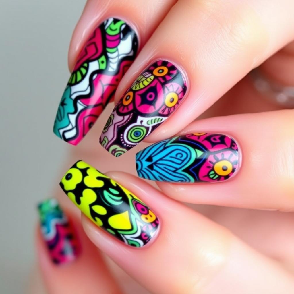 Dazzling Nail Art: Intricate Patterns & Bold Colors