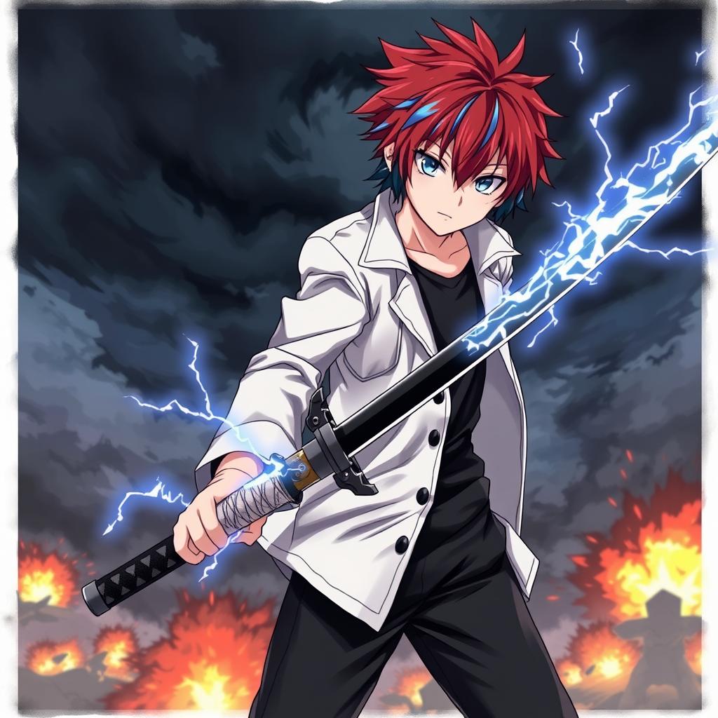 Dramatic Anime Boy: Red Hair & Bold Style
