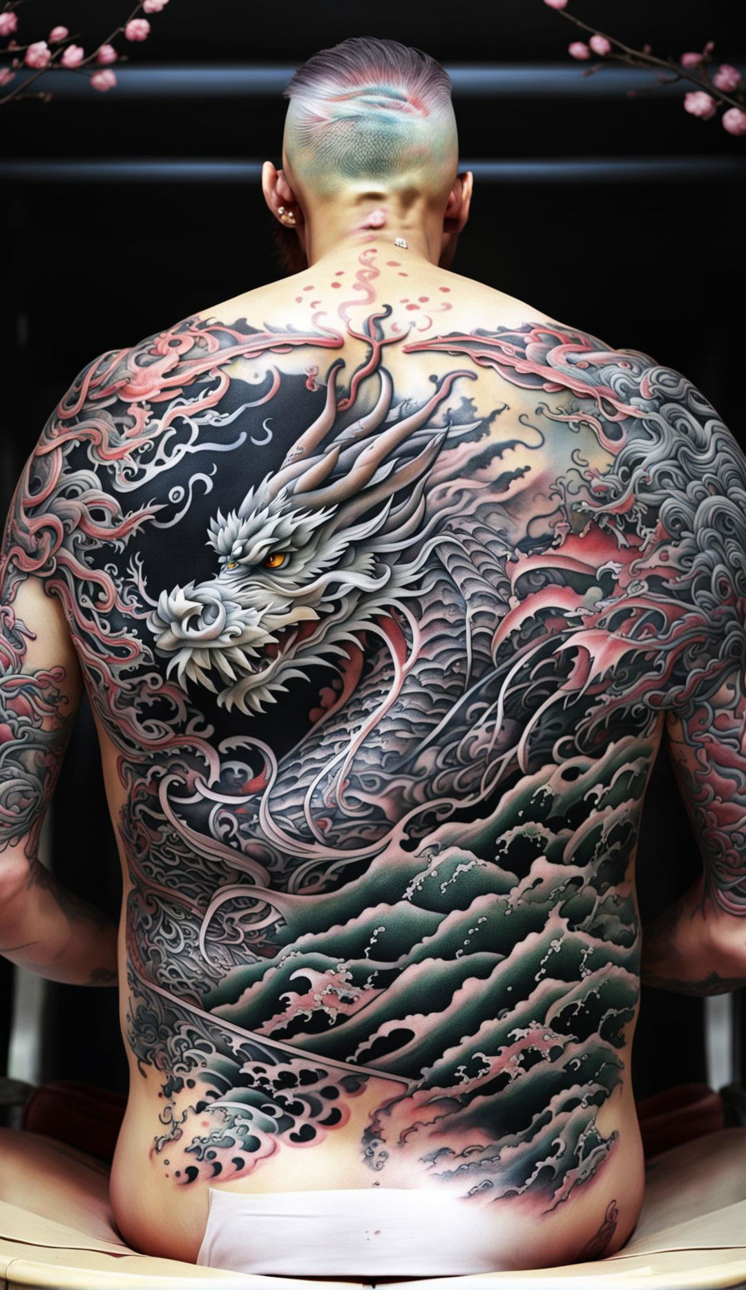 Traditional Full Back Tattoo: Majestic Dragon in Bloom