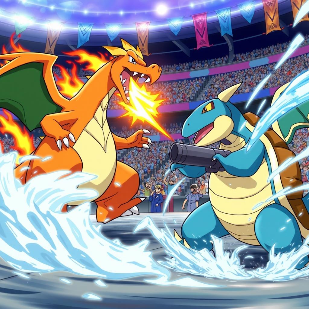 Epic Battle: Charizard vs Blastoise at the Kanto League