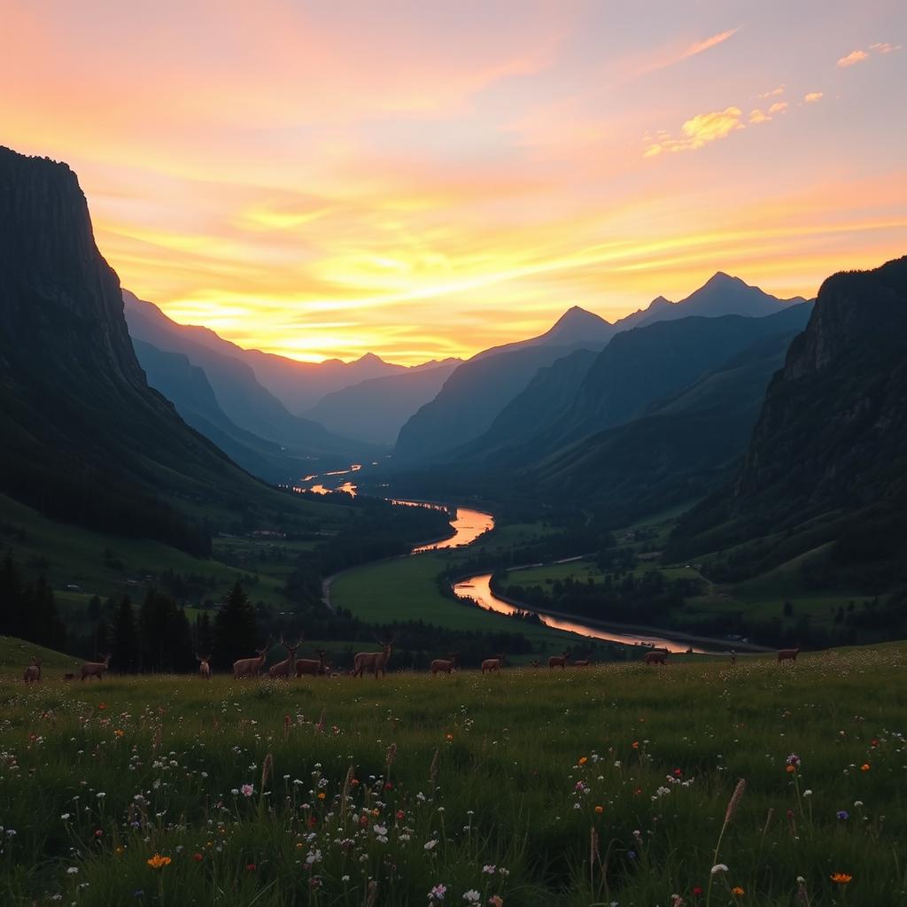 Escape to Serenity: Lush Green Valley Sunset