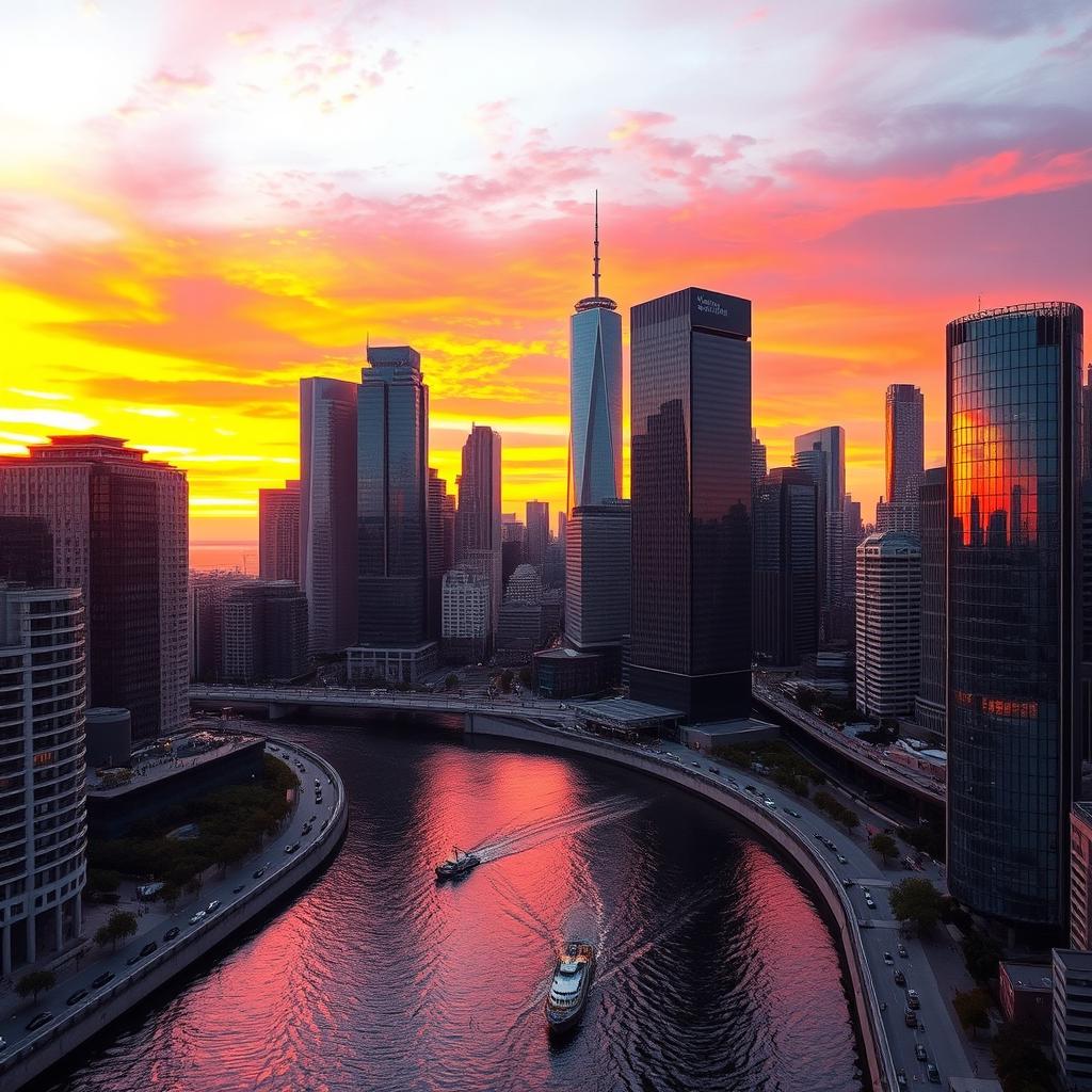 Vibrant City Skyline at Sunset