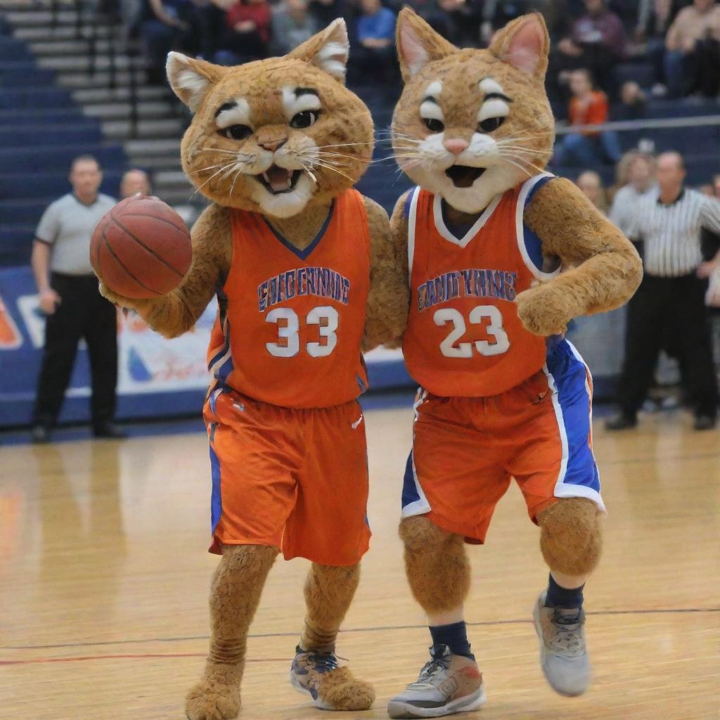 Furry Frenzy: Bobcat vs. Bulldog in Epic Hoop Battle