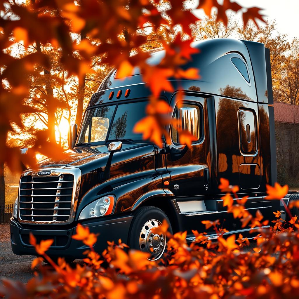 Savor the Journey: Glossy Black Freightliner Cascadia Truck