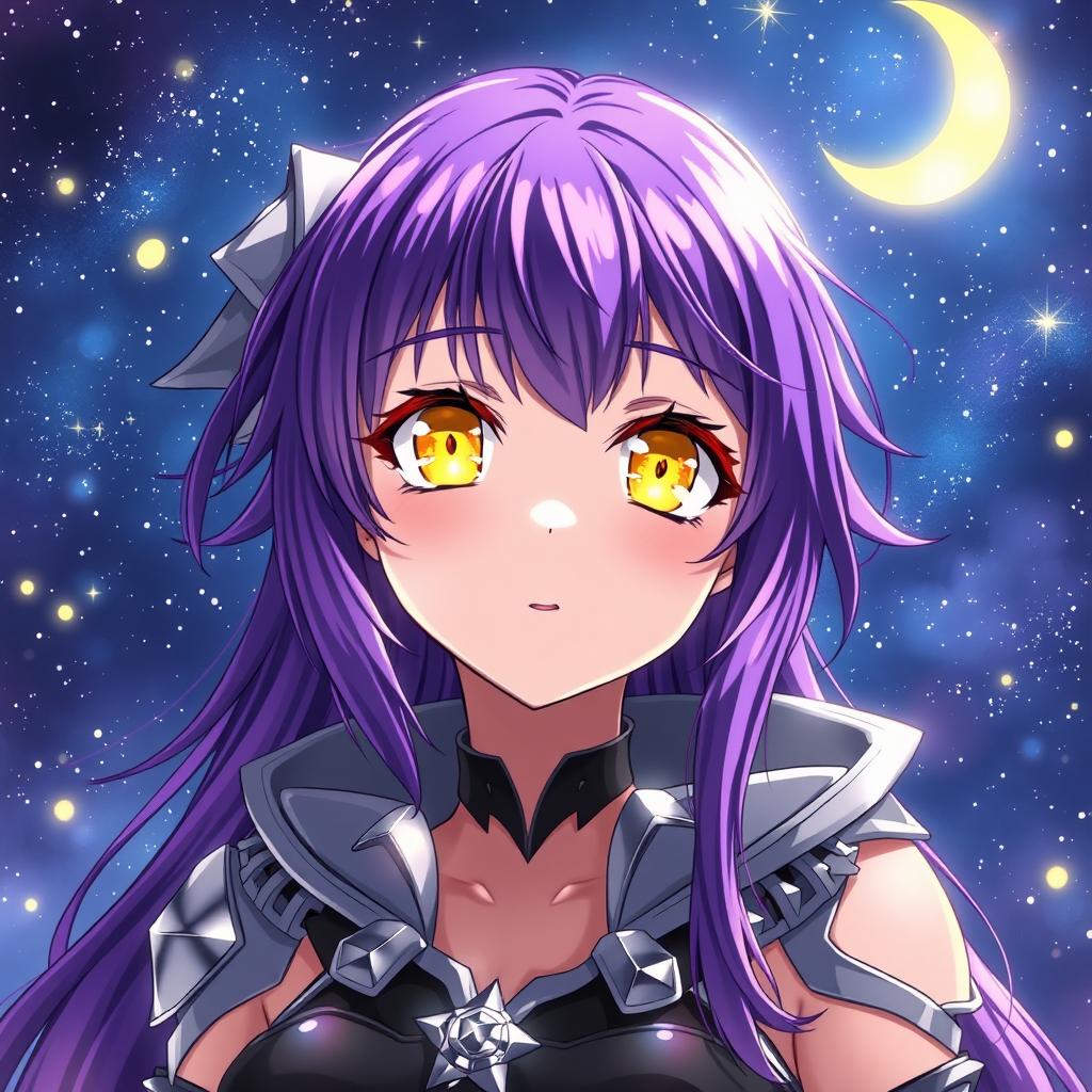 Vibrant Anime Girl with Purple Hair & Yellow Eyes