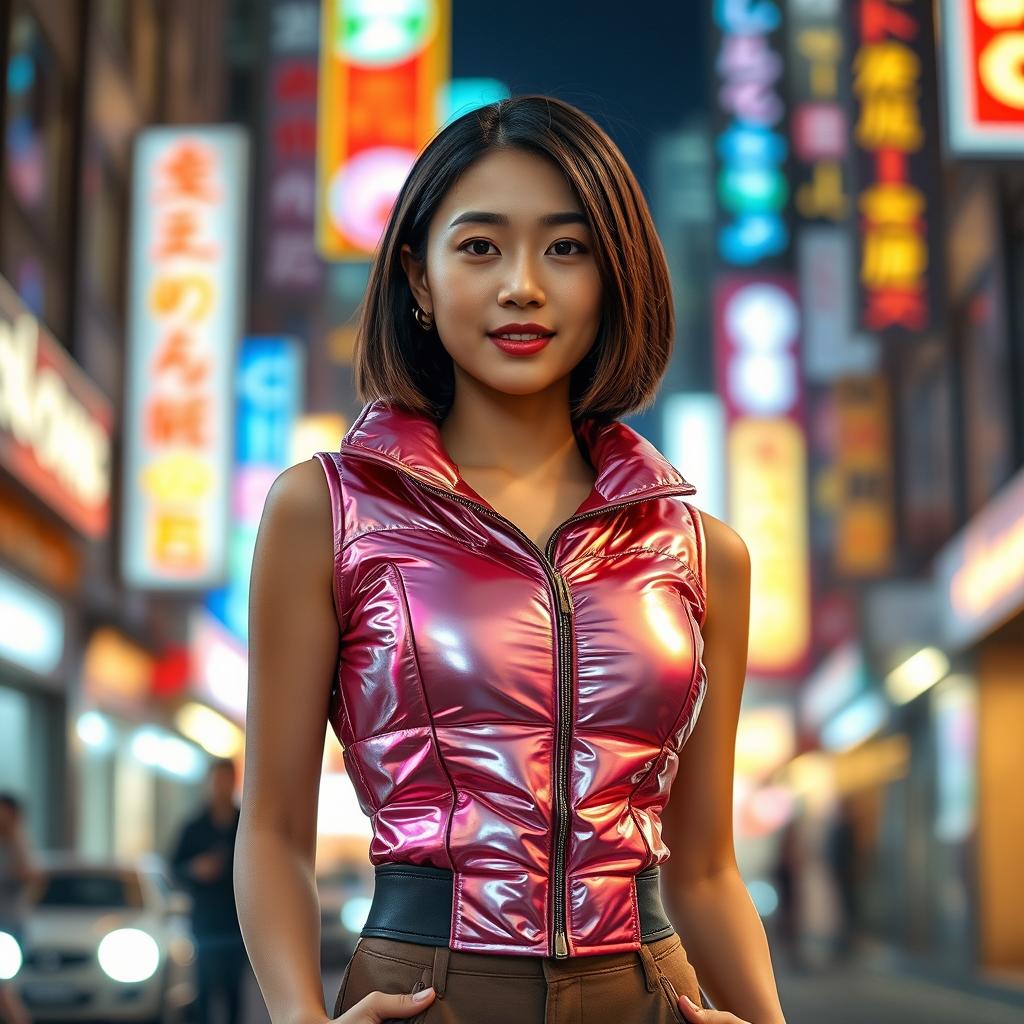 Asian Beauty in Shiny Puffer Corset