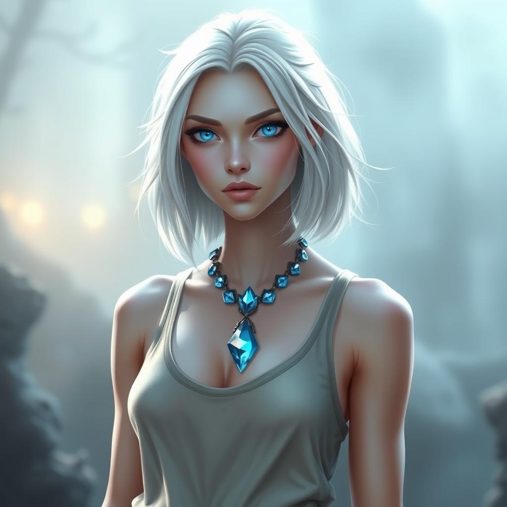 Enchanting White Dragonborn with Crystal Blue Eyes