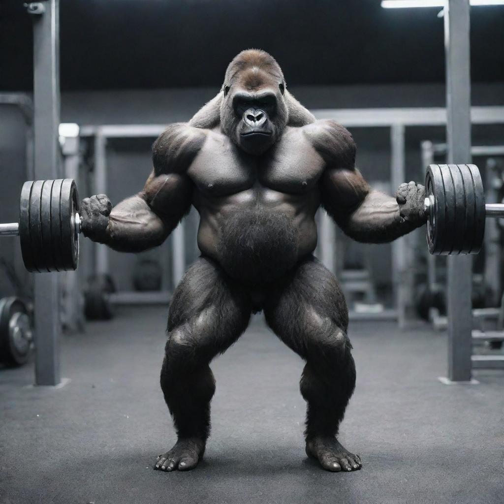 Muscle Mayhem: Sci-Fi Gorilla Lifting Heavy
