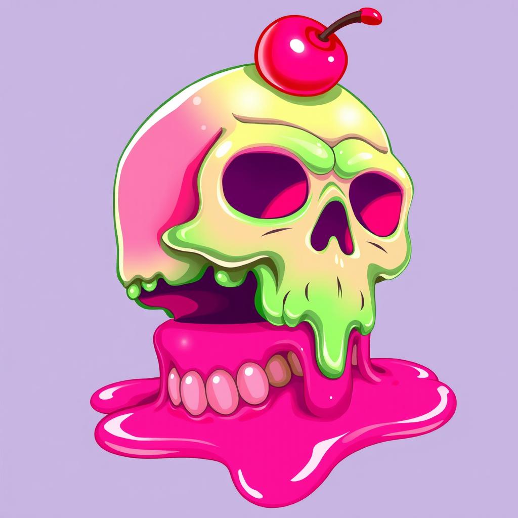 Melting Pink Skull Ice Cream Cone