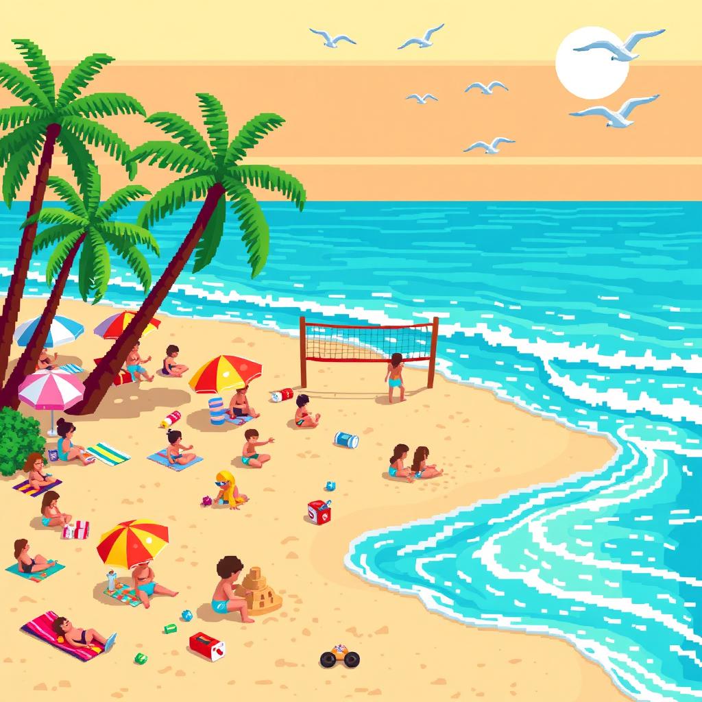 Summer Vibes: Colorful Pixel Art Beach Scene