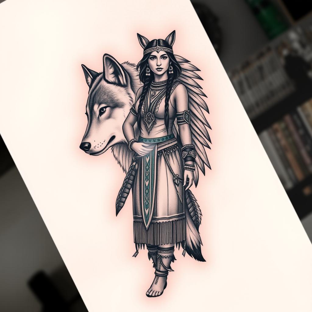 Native American Indian Woman Tattoo Design