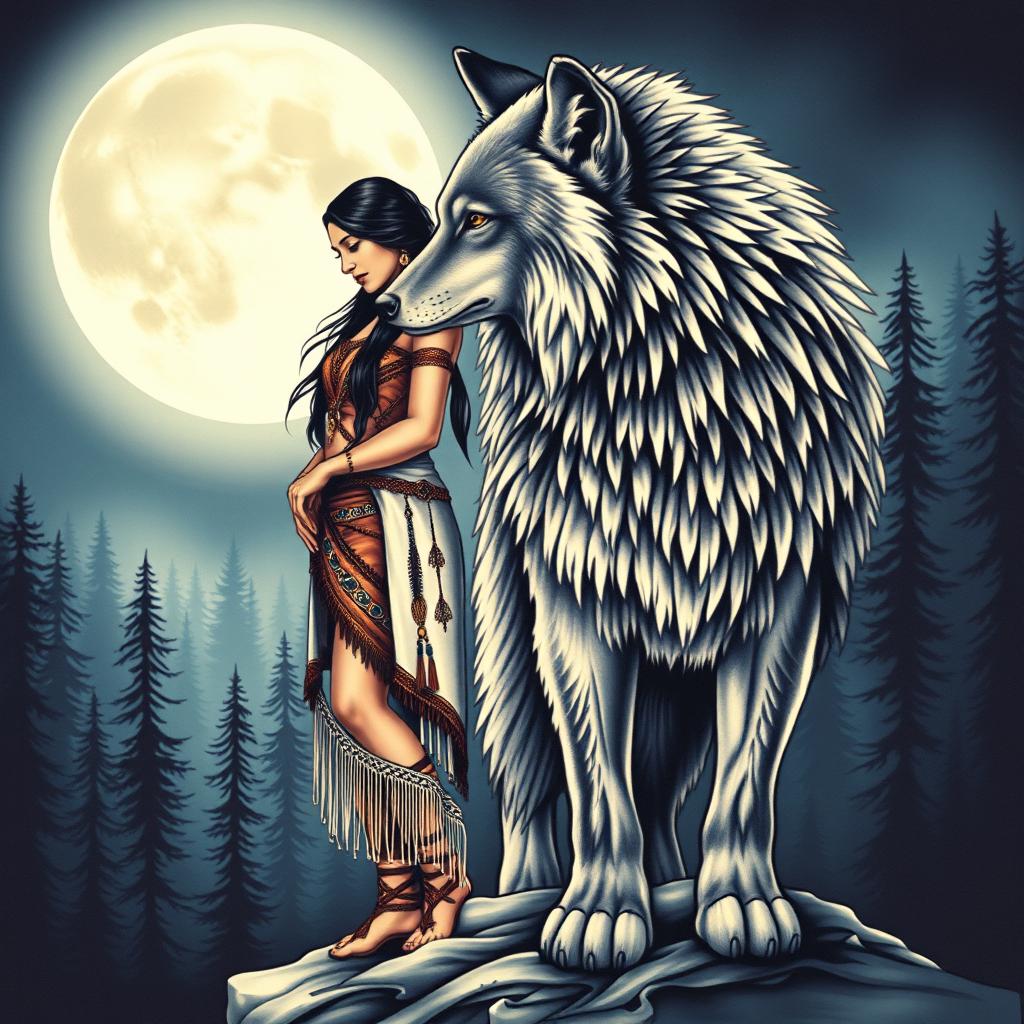 Native American Wolf Tattoo Design - Power & Freedom