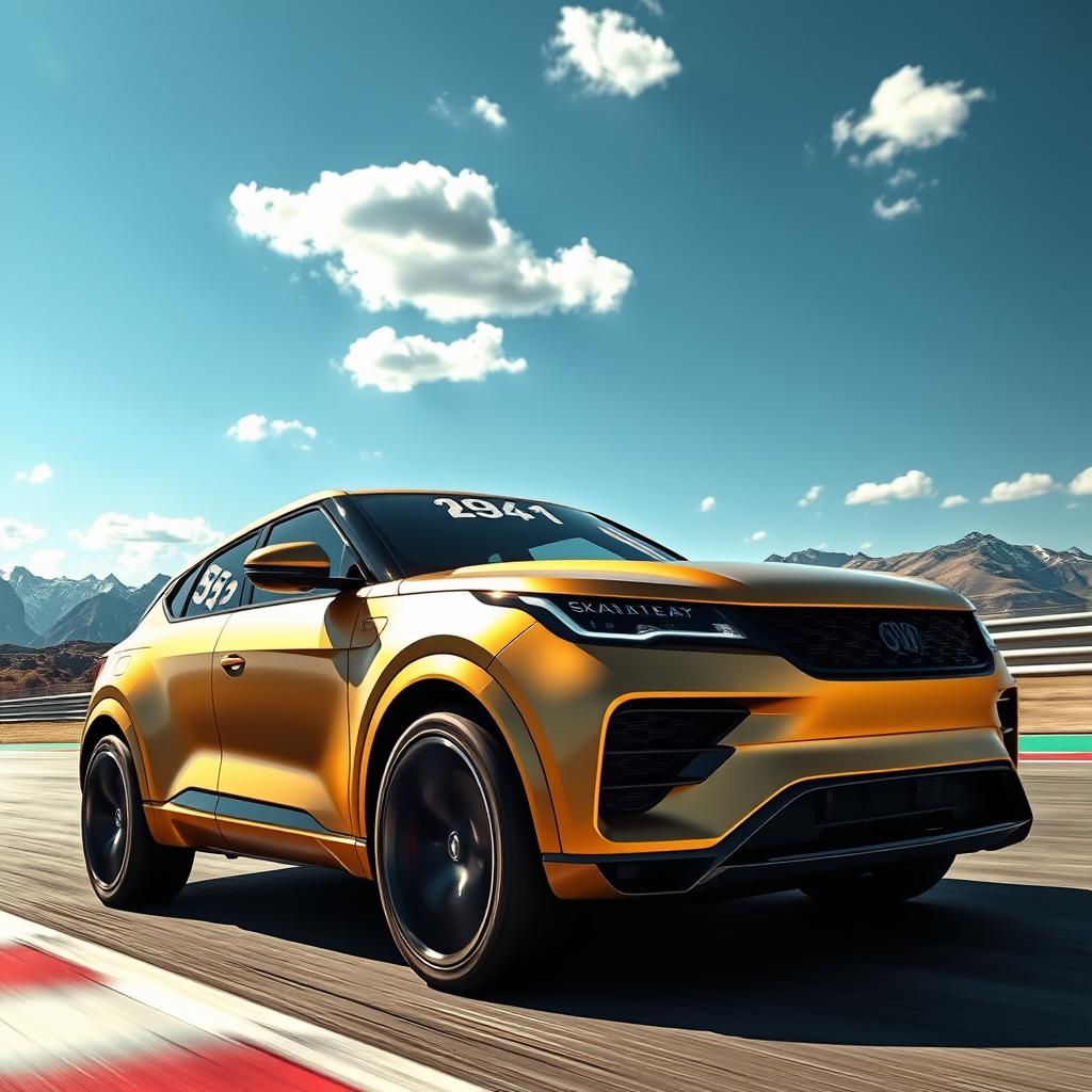 High-Octane Style: Glossy Matte Gold Coupe-SUV in Action