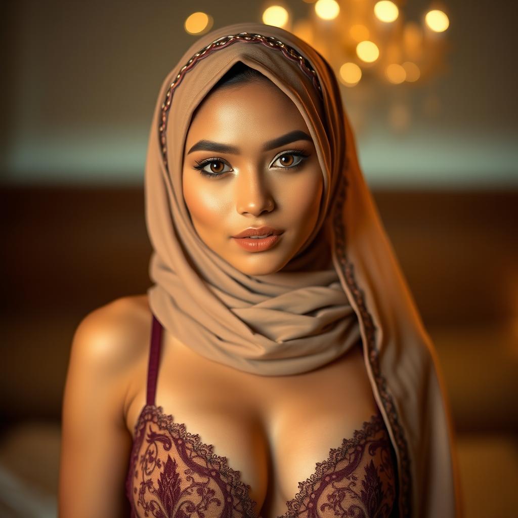 Elegance Redefined: Stunning Woman in Hijab and Lingerie